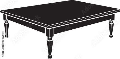 Elegant coffee table with ornate legs and white outline isolated on white background