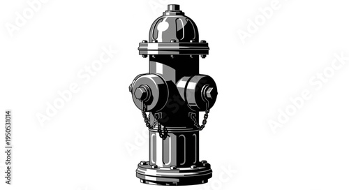Detailed Black and White Illustration of a Fire Hydrant.