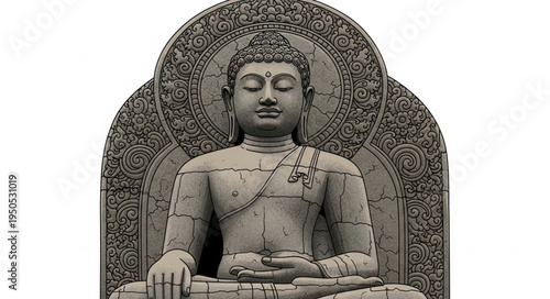 Serene Stone Buddha Statue in Meditative Pose.