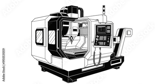 Detailed illustration of a CNC milling machine for industrial use.