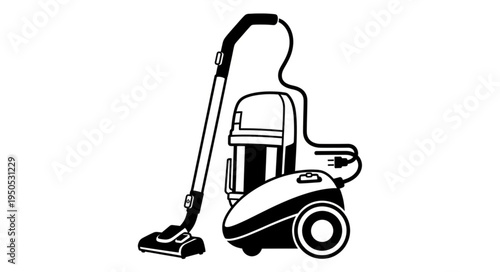 Detailed Black and White Vacuum Cleaner Illustration for Cleaning Concepts.