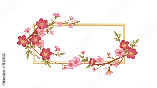 Sakura blossom oval floral decorative frame