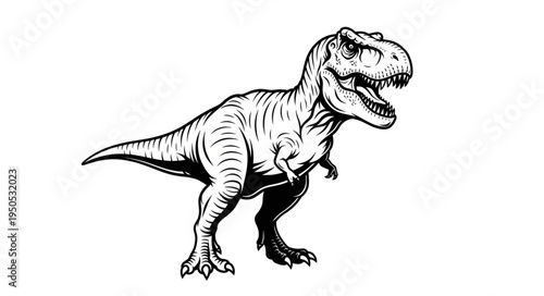 Detailed Black and White Illustration of a Tyrannosaurus Rex.