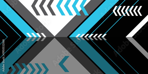 Abstract geometric background for racing sports and technology. Blue, gray, and white chevron arrow shapes with dynamic lines