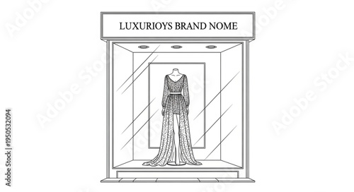 Elegant Dress Displayed in a Luxurious Storefront Window.