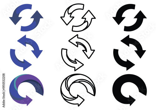 Collection of circular arrow icons in various colors and styles