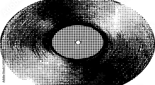 Vintage vinyl record design in black and white halftone for retro music themes