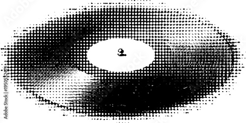 Vintage vinyl record in black and white halftone style for retro music design