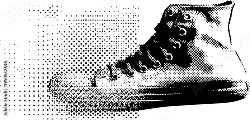 High top urban sneaker in black and white halftone for streetwear design