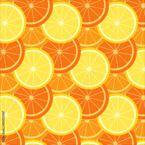 Seamless pattern of bright orange and yellow citrus fruit slices