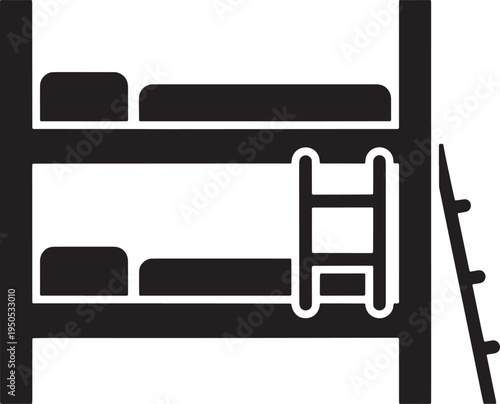 Bunk beds with ladder and mattresses simple graphic illustration
