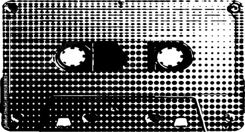Retro urban cassette tape with wings art in black and white halftone style
