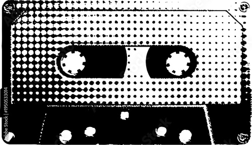 Retro urban cassette mixtape design in black and white halftone effect