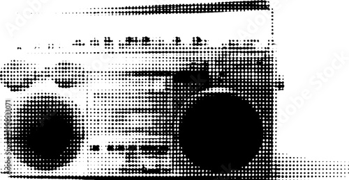Retro urban boombox in black and white halftone art for music design