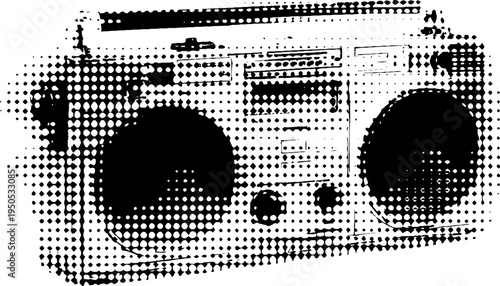 Retro boombox halftone art in black and white for urban hip hop design