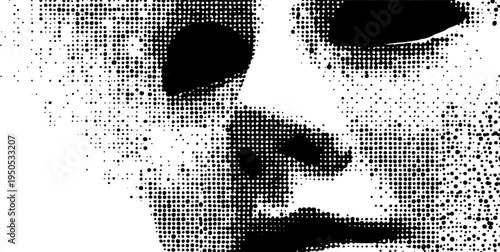 Tribal mask halftone design in black and white for vintage art projects