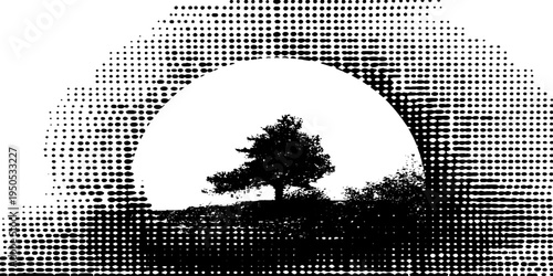 Tribal totem symbol featuring tree silhouette in halftone style for design projects