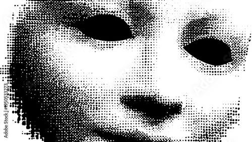 Vintage halftone theatre masks depicting comedy and tragedy in black and white