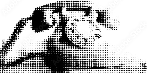 Vintage rotary telephone black and white halftone design for retro aesthetic and decor