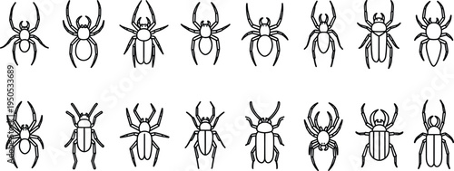 Spider and Beetle Silhouette Collection, Insect Outline Set for Tattoo Logo Design, vector illustration