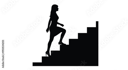 A stark silhouette depicts a woman ascending a flight of stairs suggesting ambition and progress high quality professional detailed