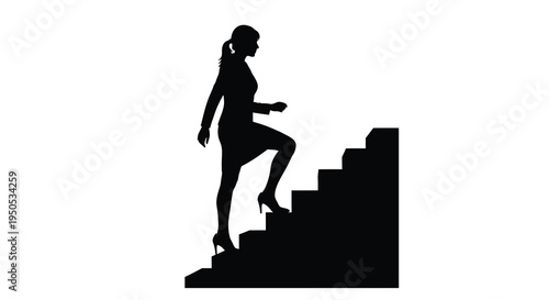 A striking silhouette depicts a woman ascending a staircase symbolizing ambition progress and upward mobility high quality professional detailed
