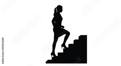 A silhouetted woman is depicted walking down a set of stairs showcasing a dynamic and minimalist composition high quality