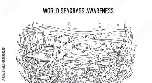 World Seagrass Awareness Day: Underwater Scene with Fish and Seagrass Illustration