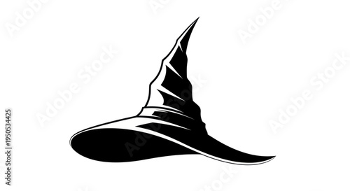 Black Witch Hat Silhouette on White Background, Magic Symbol