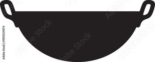 Black kitchen wok silhouette with handles for stir frying and traditional asian cooking