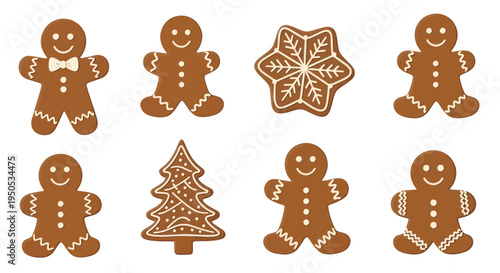 Christmas gingerbread cookies set: gingerbread men, snowflake, Christmas tree icons