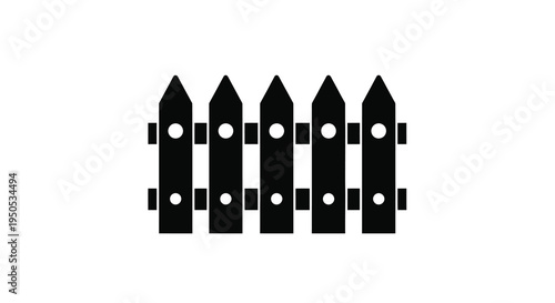 A simple black silhouette depicts a section of a wooden picket fence against a plain white background high quality