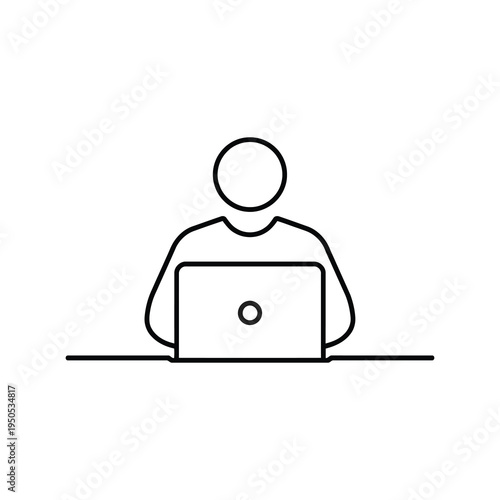 Working on Laptop Line Icon - Remote Work and Freelance Vector