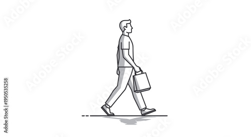 Man Walking with Shopping Bag in Line Art Style