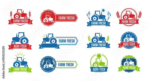 Tractor Farm Fresh Agri-Tech Logos and Icons Set
