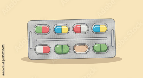 Colorful pills in a medical blister pack.