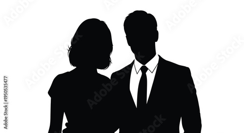 A striking silhouette depicts a formally dressed couple a man and a woman facing each other closely high quality