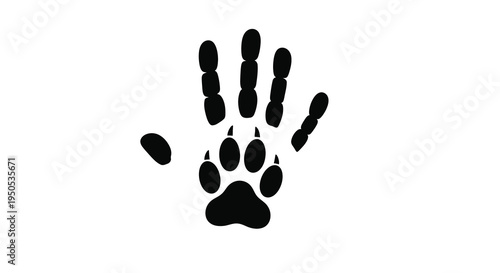 A stark black handprint is prominently displayed against a clean white background creating a bold visual statement high quality