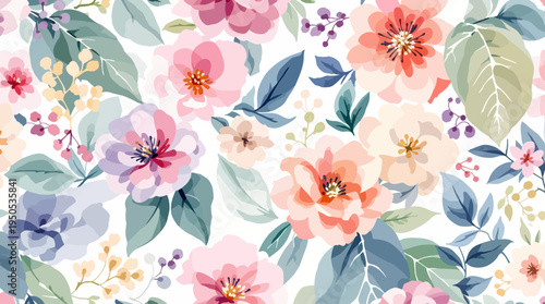 Soft Nature Floral Pattern with Pastel Flowers and Romantic Garden Atmosphere
