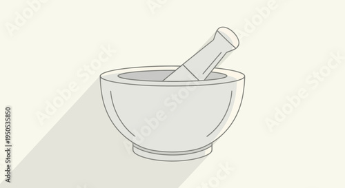 Mortar and pestle flat design icon with long shadow.