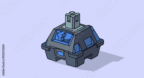 Close-up isometric illustration of a mechanical keyboard switch.