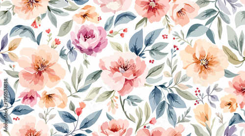Vintage Inspired Flower Garden Pattern with Romantic Pastel Botanical Design