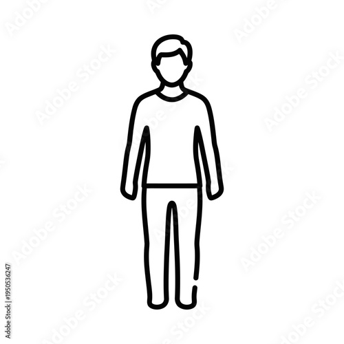 Simple line drawing of a man standing with short hair and casual clothing on white background