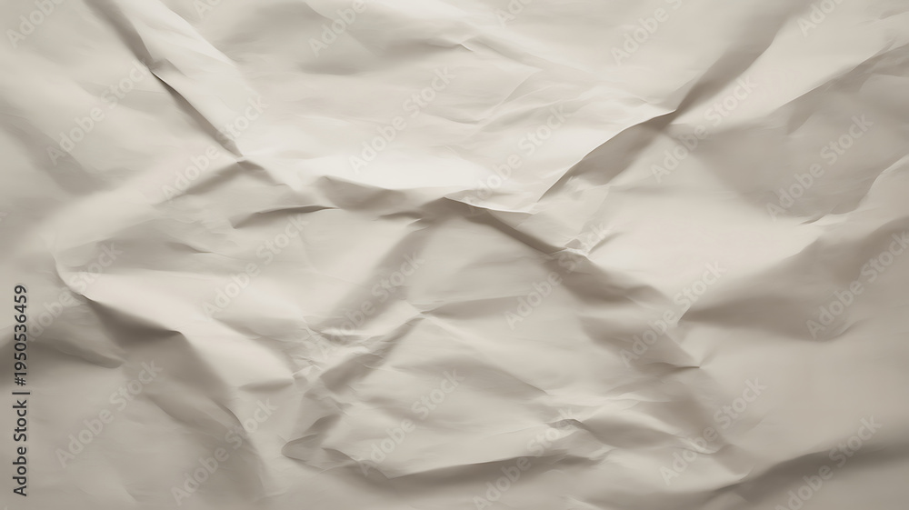 Obraz premium A close-up view of a crumpled white sheet of paper with deep wrinkles and creases