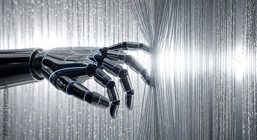 Futuristic robotic hand interacting with a bright light, symbolizing technology and innovation