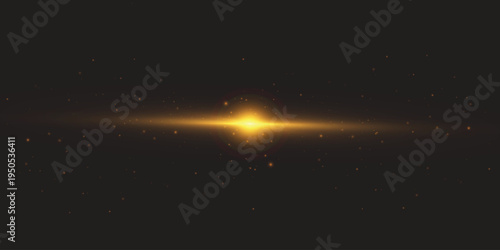 Golden lens flare with sparkling light effect isolated on black background vector, twirl