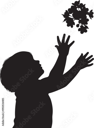 Child silhouette reaching for flowers illustration vector playful innocence