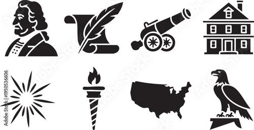 US Independence Day Patriotic Icon Set