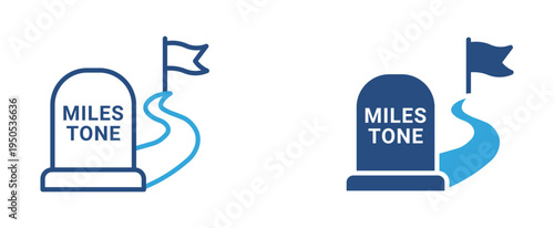 Milestone achievement icon set. Road leading to milestone flag icon, goal progress and success target concept. Vector illustration.