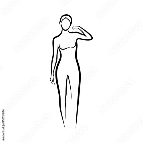 Woman in elegant pose with hand on hair minimalist line art illustration for fashion and beauty concepts